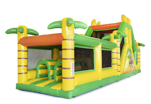 Order an obstacle course 13.5 meters in jungle theme with appropriate 3D objects for kids. Buy inflatable obstacle courses online now at JB Inflatables America