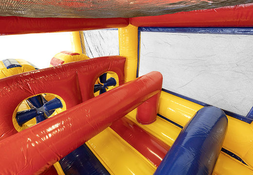 Order modular 13.5 meter long obstacle course in standard theme with matching 3D objects for children. Buy inflatable obstacle courses online now at JB Inflatables America