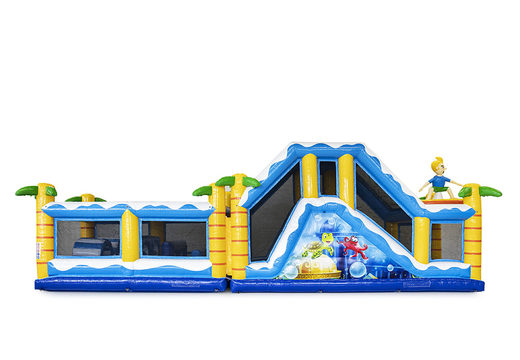 Surf inflatable obstacle course with matching 3D objects for children. Buy inflatable obstacle courses online now at JB Inflatables America