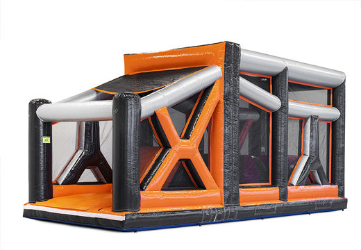 Mega inflatable 40-piece giga modular Ball Hopper assault course for children. Order inflatable obstacle courses online now at JB Inflatables America