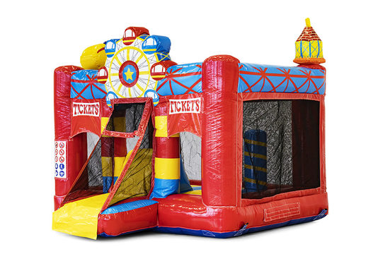 Mini inflatable circus-themed bounce house with slide to buy for children. Order inflatable bounce houses at JB Inflatables America
