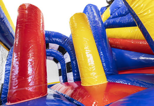Multiplay formula 1 bouncer with a slide, fun objects on the jumping surface and eye-catching 3D objects to buy for kids. Order inflatable bouncers online at JB Inflatables America