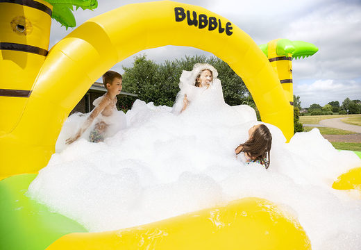 Buy a large inflatable open bubble park bouncer with foam tap in Jungle theme for kids. Order inflatable bouncers at JB Inflatables America