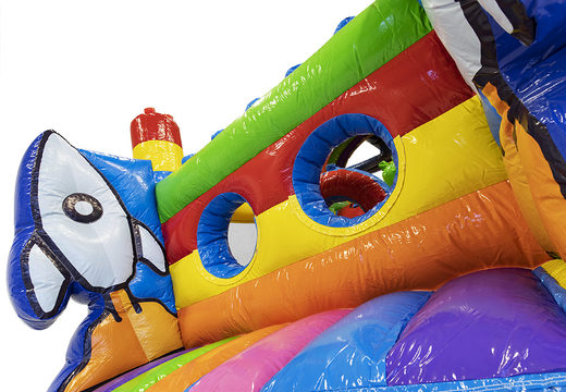 Buy inflatable 9 meter obstacle course with superblocks themed 3D objects for kids. Order inflatable obstacle courses now online at JB Inflatables America
