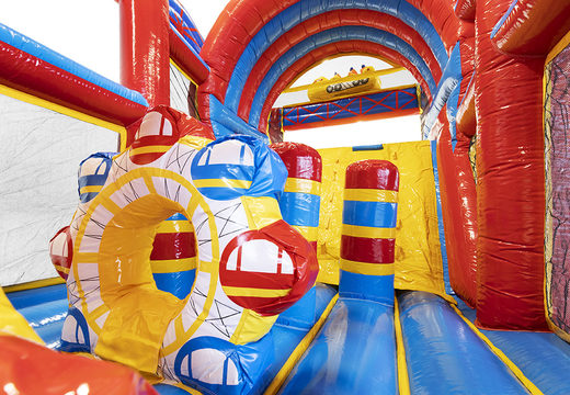 Buy obstacle course rollercoaster with 3D objects and beautiful animation images for kids. Order inflatable obstacle courses now online at JB Inflatables America