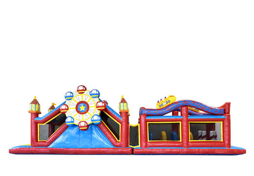 Order a unique 17 meter wide obstacle course in a rollercoaster theme for children. Buy inflatable obstacle courses online now at JB Inflatables America