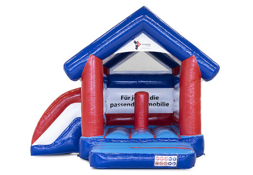 Promotional custom made EU Immobilien Multifun bounce houses at JB Promotions America. Order now inflatable advertising bounce houses in your own corporate identity at JB Inflatables America