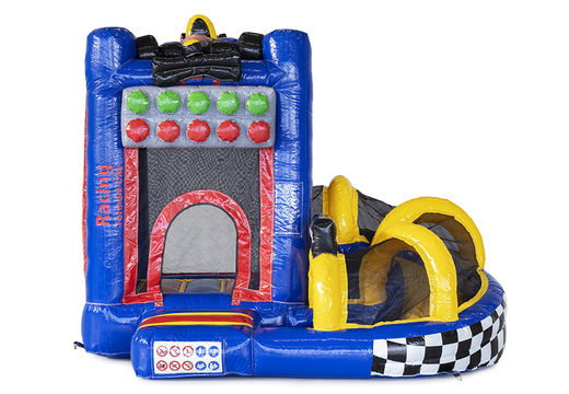Buy custom Flevojump Mini with Slide Formule 1 bounce houses online at JB Promotions America. Request a free design for inflatable bounce houses in your own corporate identity now