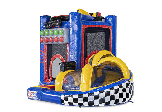 Personalized Flevojump Mini with Slide Formule 1 bounce houses made at JB Promotions America. Order online promotional custom inflatables in all shapes and sizes at JB Inflatables America