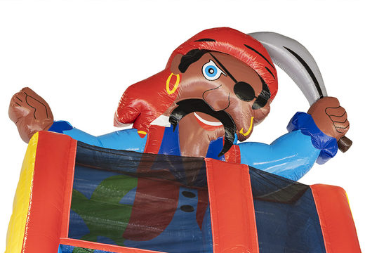 Get your inflatable pirate slide with the cheerful colors, 3D objects and fun prints on the side wall for children. Order inflatable slides now online at JB Inflatables America