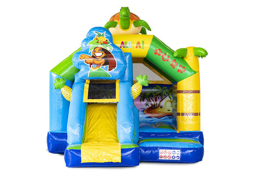 Slide combo inflatable bounce house in hawaii theme for sale at JB Inflatables. Order inflatable bounce houses with slide online at JB Inflatables America