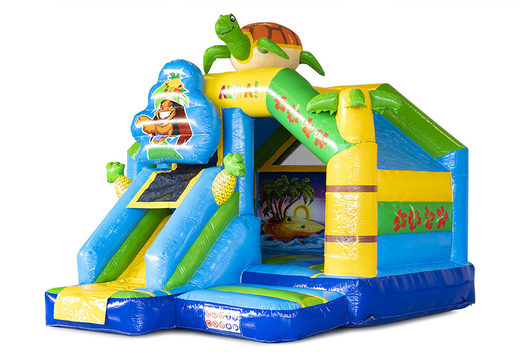 Inflatable slide combo hawaii-themed bounce house to buy for kids. Order inflatable bounce houses with slide at JB Inflatables America
