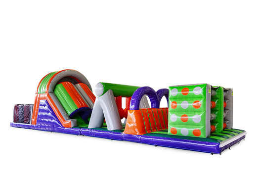 Get inflatable multicolor obstacle course custom made for both young and old online now. Order inflatable obstacle courses at JB Promotions America