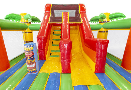 Buy custom Hello 29 Slidebox Hawaii bounce houses in different shapes and sizes. Promotional bounce houses in all shapes and sizes made at JB Promotions America