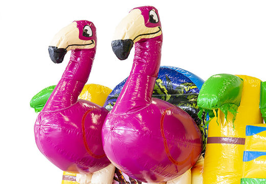 Order custom Multiplay inflatables Flamingo at JB Promotions America; specialist in inflatable advertising items such as custom bouncers