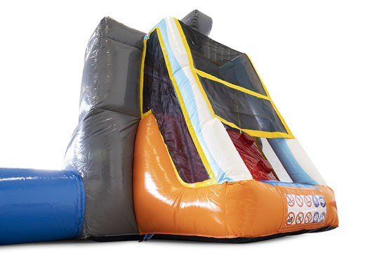 Buy a mini park bouncy castle with water slide and shark-themed swimming pool for children. Order bouncy castles online at JB Inflatables America