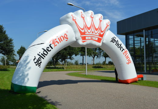 Inflatable custom made slide king advertisement archway for any event to buy at JB Promotions America; specialist in advertising items such as finish inflatable arches