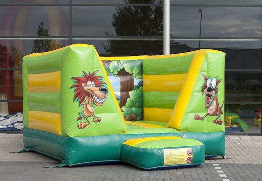 Small open bouncer in green and yellow jungle theme for sale for kids. Buy online bouncers at JB Inflatables America online