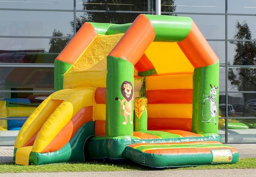 Midi multifun bounce house for commercial use in jungle theme to purchase for kids. Bounce houses are for sale at JB Inflatables America online