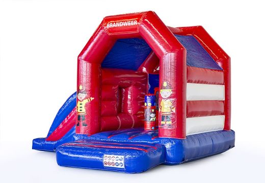 Midi multifun inflatable roofed bouncer in fire brigade theme for sale. Order bouncers at JB Inflatables America online
