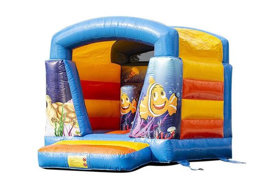 Small inflatable bounce house blue for kids for sale in sea theme. Buy bounce houses online at JB Inflatables America