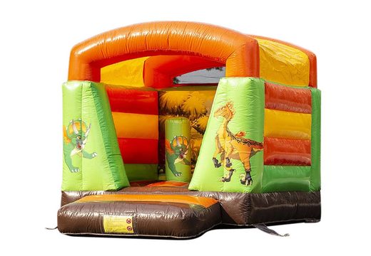 Small inflatable bounce house orange green for kids for sale in dinosaur theme. Buy bounce houses at JB Inflatables America online