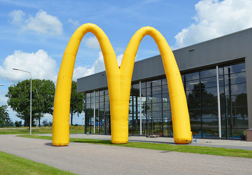 Inflatable custom McDonald`s advertisement archway for any event to buy at JB Promotions America; specialist in inflatable advertising items such as finish inflatable arches