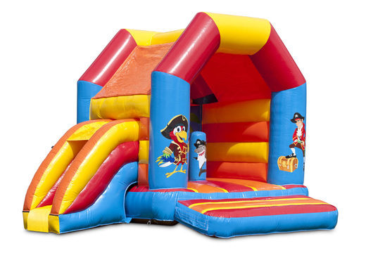 Midi inflatable multifun bounce house with roof in pirate theme to buy for kids. Buy bounce houses online at JB Inflatables America
