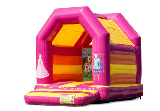 Buy a midi inflatable bounce house in princess theme in a color mix of pink and yellow for kids. Order bounce houses at JB Inflatables America online