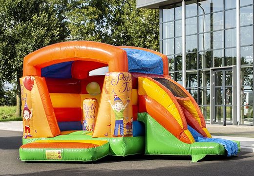 Small inflatable bounce house with slide orange and green to buy for kids. Buy bounce houses at JB Inflatables America online