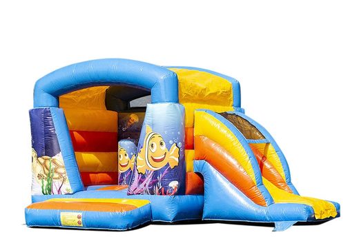 Small multifun inflatable bounce house blue for kids for sale in sea theme. Online available at JB Inflatables America