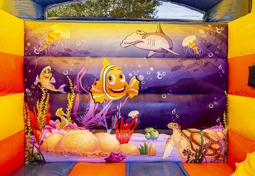 Small inflatable multifun bouncy castle in theme sea animals blue for sale. Buy bouncy castles at JB Inflatables America online