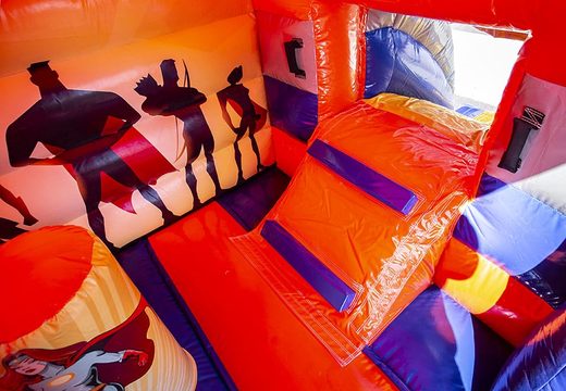 Superhero inflatable multifun bounce house with roof for sale for commercial use. Buy bounce houses online at JB Inflatables America