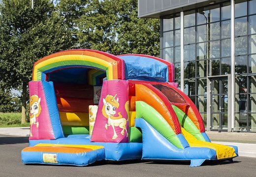 Small inflatable multifun bouncy castle unicorn theme for sale for children