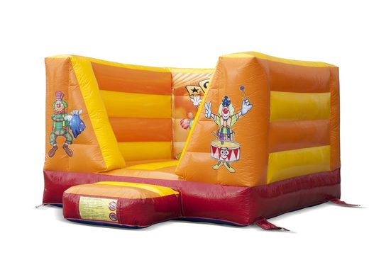 Buy a small open inflatable orange bounce house in circus theme for kids. Buy bounce houses now at JB Inflatables America online