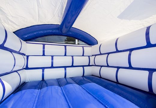 Small inflatable bouncy castle in castle theme with roof for sale. Bouncy castles are available at JB Inflatables America online