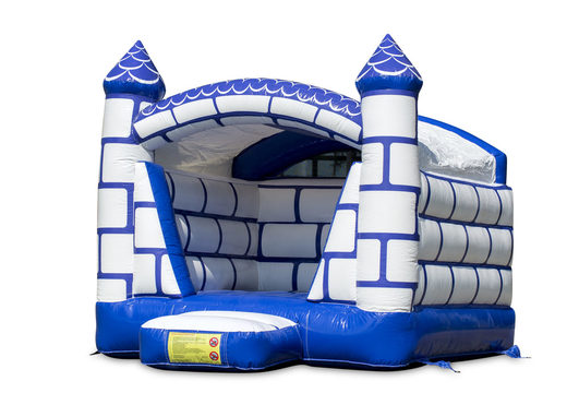 Small inflatable castle themed bounce house with roof in a color combination of blue and white for sale. Order bounce houses at JB Inflatables America online