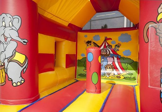 Midi multifun bounce house for commercial use in circus theme to purchase for kids. Bounce houses are for sale at JB Inflatables America online