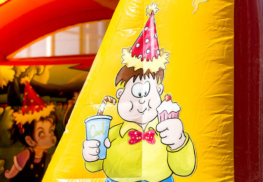 Small bouncer with roof in party theme for sale. Buy bouncers at JB Inflatables America online