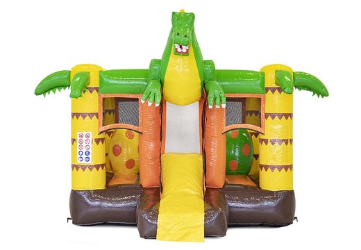 Buy mini multiplay inflatable bounce house in dinosaur theme with slide for kids. Order inflatable bounce houses with slide at JB Inflatables America