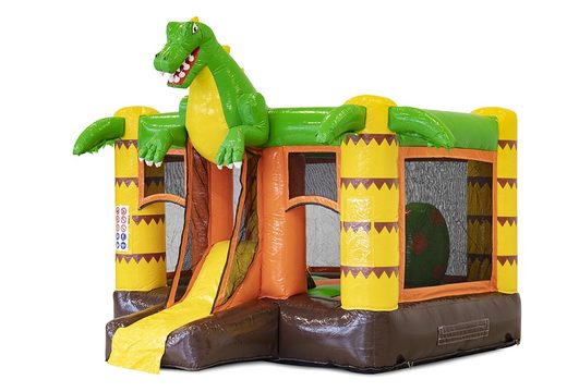 Mini multiplay dinosaur-themed inflatable bounce house available to buy for kids. Order bounce houses with slide online at JB Inflatables America