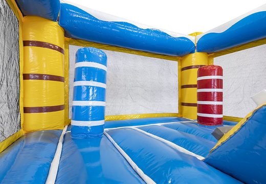 Dolphin-themed mini multiplay inflatable bouncy castle with slide for sale. Buy inflatable bouncy castles with slide for children online at JB Inflatables America