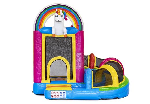 Order a mini with slide unicorn bounce house for children. Buy inflatable bounce houses online at JB Inflatables America