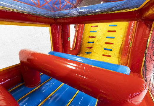 Obstacle course 13.5 meters long in theme rollercoaster with appropriate 3D objects for children. Order inflatable obstacle courses now online at JB Inflatables America
