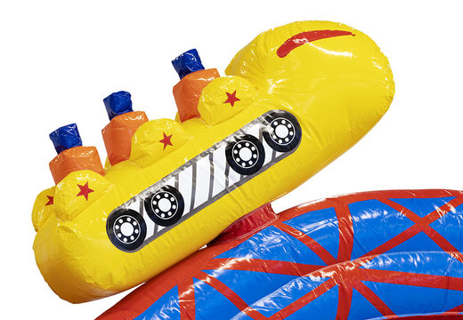 Buy modular 13.5m rollercoaster themed obstacle course with matching 3D objects for kids. Order inflatable obstacle courses now online at JB Inflatables America