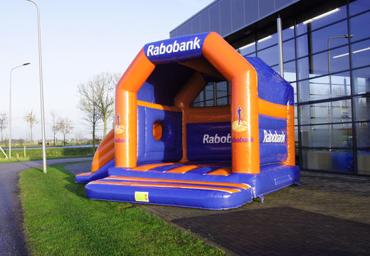 Custom promotional Rabobank Multifun bounce houses in your given corporate identity for sale. Request a free design for inflatable bounce houses in your own corporate identity at JB Inflatables America