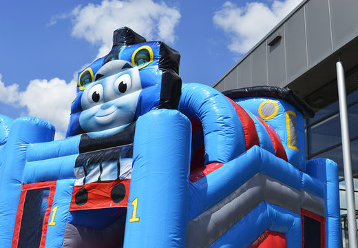 Buy custom Thomas the train Multiplay inflatable bouncer for promotional purposes from JB Inflatables America. Request a free design for inflatable bounce houses in your own corporate identity now