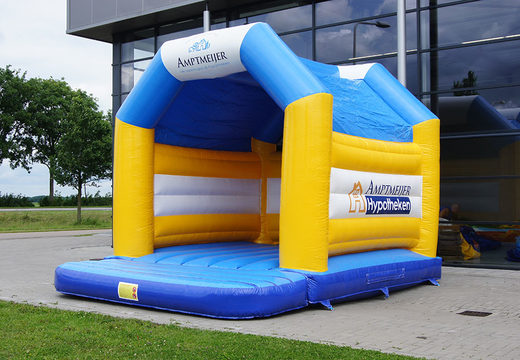 Promotional custom Amptmeijer Mortgages a frame bouncer buy for various events. Order now Inflatable bounce houses in your own corporate identity at JB Inflatables America