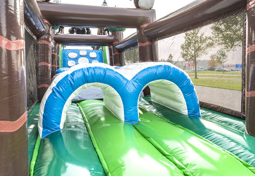 Order a winter themed inflatable obstacle course with 7 game elements and colorful objects for kids. Buy inflatable obstacle courses online now at JB Inflatables America