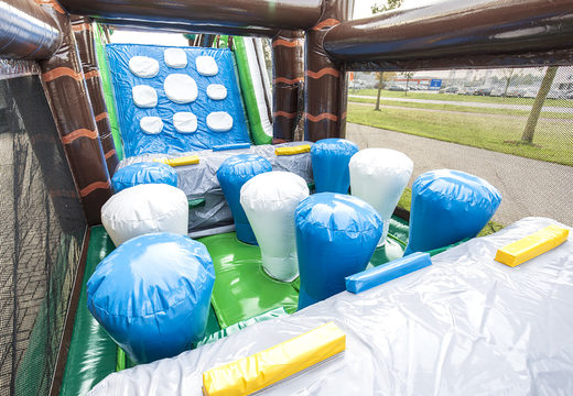 Buy a winter themed inflatable obstacle course with 7 game elements and colorful objects for children. Order inflatable obstacle courses now online at JB Inflatables America